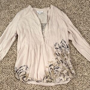 Style & Co. Light Pink Embroidered Pintuck Peasant Blouse